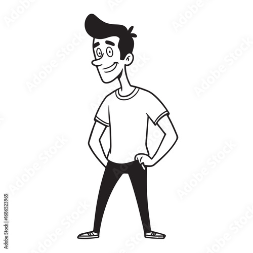 Handsome Man Black and White Illustration Vector Image Male Portrait Fashion Sketch Line Art Design