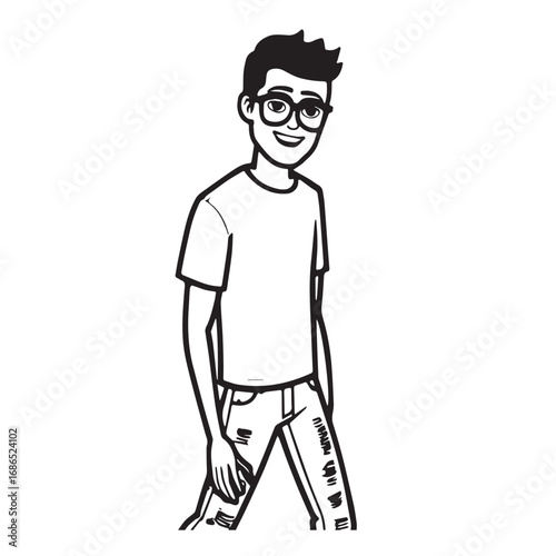 Handsome Man Black and White Illustration Vector Image Male Portrait Fashion Sketch Line Art Design