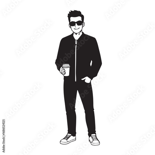 Handsome Man Black and White Illustration Vector Image Male Portrait Fashion Sketch Line Art Design