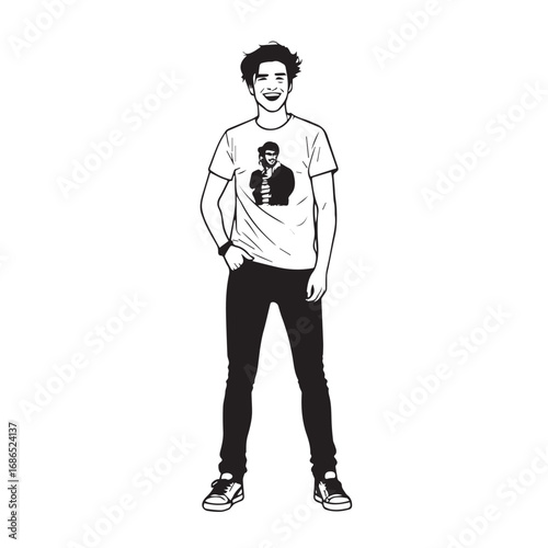 Handsome Man Black and White Illustration Vector Image Male Portrait Fashion Sketch Line Art Design