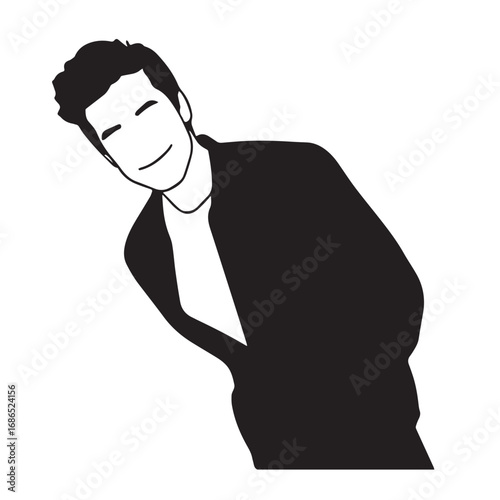 Handsome Man Black and White Illustration Vector Image Male Portrait Fashion Sketch Line Art Design