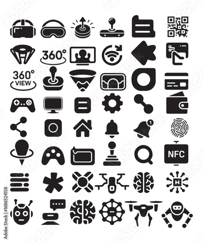Virtual Reality AI Technology Icons Set for Digital Innovation.