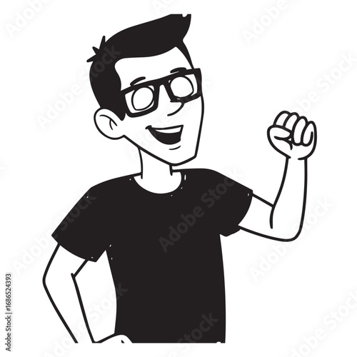 Handsome Man Black and White Illustration Vector Image Male Portrait Fashion Sketch Line Art Design