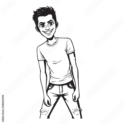 Handsome Man Black and White Illustration Vector Image Male Portrait Fashion Sketch Line Art Design
