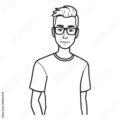Handsome Man Black and White Illustration Vector Image Male Portrait Fashion Sketch Line Art Design