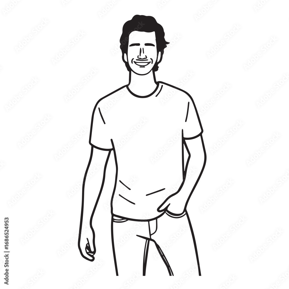 Fototapeta premium Handsome Man Black and White Illustration Vector Image Male Portrait Fashion Sketch Line Art Design