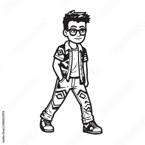 Handsome Man Black and White Illustration Vector Image Male Portrait Fashion Sketch Line Art Design
