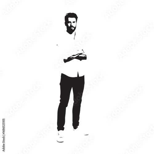 Handsome Man Black and White Illustration Vector Image Male Portrait Fashion Sketch Line Art Design