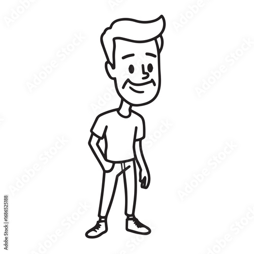 Handsome Man Black and White Illustration Vector Image Male Portrait Fashion Sketch Line Art Design