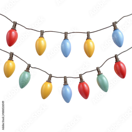 Festive Garland  String lights with celebration decor, and bright  colorful.