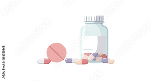 medicine bottle and pills