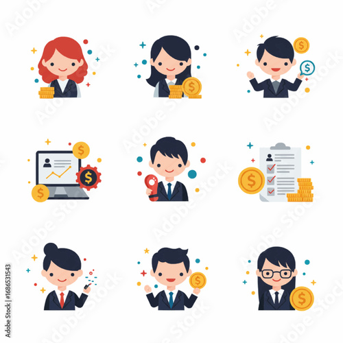 Cute Flat Design Business Finance Avatars Collection