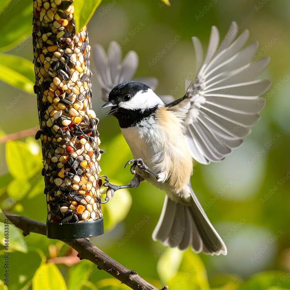 Obraz premium Chickadee feeding (1)