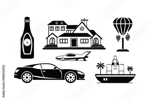 Extravagant lifestyle concept with various luxury items