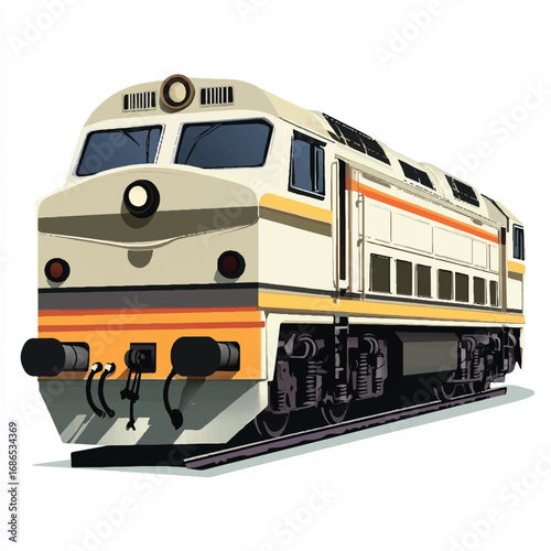 Modern Diesel Locomotive on Railroad Tracks.
