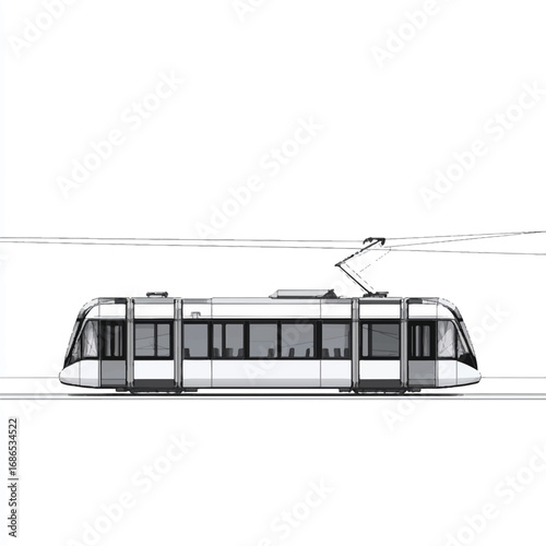 Modern Electric Tram Depicted in Detailed Side View with Pantograph