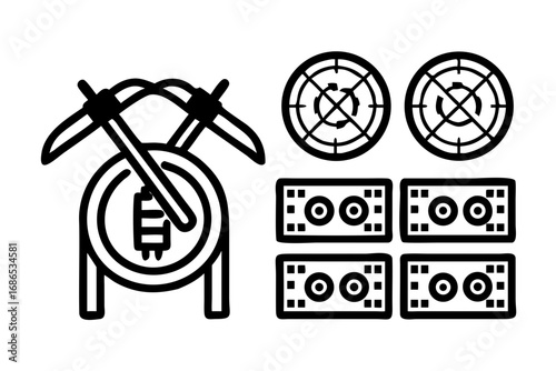 Illustration of bitcoin mining farm equipment