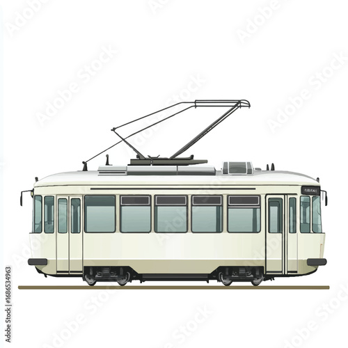 OffWhite Modern Tramcar Side Profile Illustration