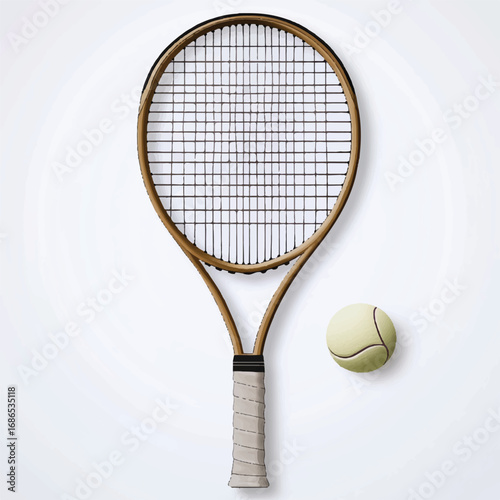 Overhead View of Tennis Racket and Ball Sporting Equipment Illustration