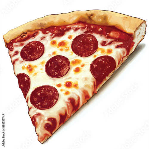 Pepperoni Pizza Slice with Melted Cheese and Crispy Crust Detail