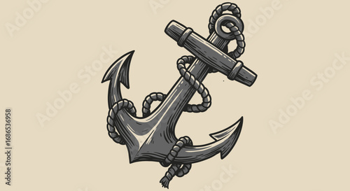 Vintage nautical anchor with rope illustration for marine themed design