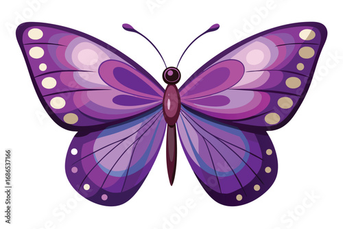 This image showcases a detailed, cartoon-style butterfly with vibrant shades of purple.