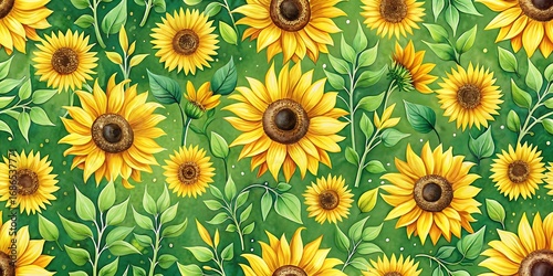 Green background with many yellow flowers