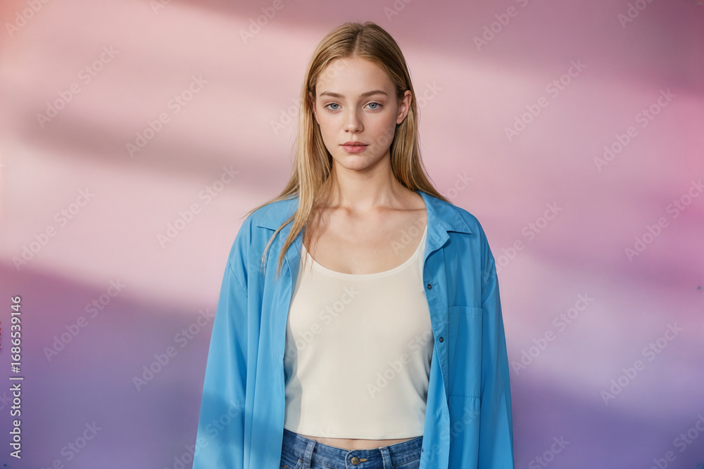 Fototapeta premium portrait attractive young blonde woman standing against isolated pink wall background fashion concept retrato de una atractiva mujer rubia de pie frente a un fondo rosa aislado