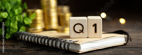 The Q1 Block On Notebook Signifying First Quarter Financial Growth