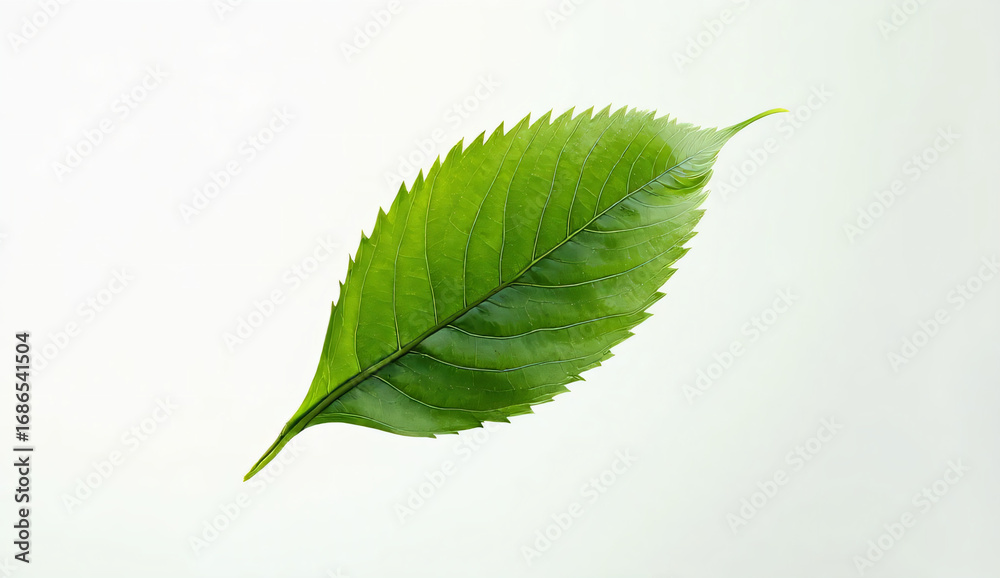 Obraz premium Minimal single green leaf isolated on white background