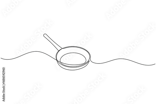 Continuous line drawing of frying pan minimalist cooking utensil illustration