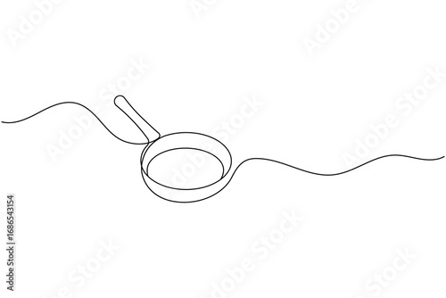 Continuous line drawing of frying pan minimalist cooking utensil illustration