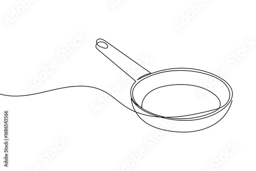 Continuous line drawing of frying pan minimalist cooking utensil illustration