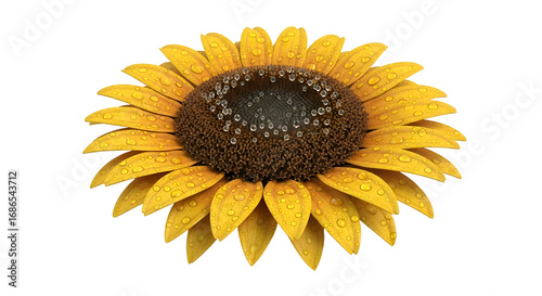 Sunflower with Dewdrops: Nature's Beauty on Transparent Background