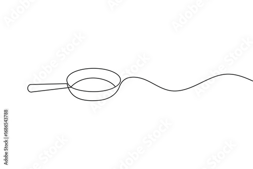 Continuous line drawing of frying pan minimalist cooking utensil illustration