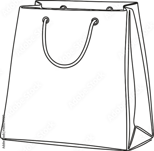 Simple hand-drawn illustration of a white shopping bag with handles