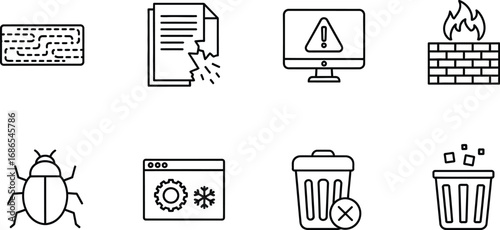 Collection of digital security and data protection icons for technology and online safety