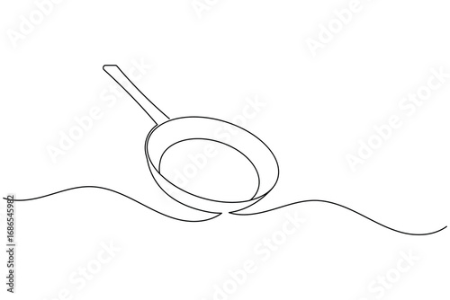 Continuous line drawing of frying pan minimalist cooking utensil illustration