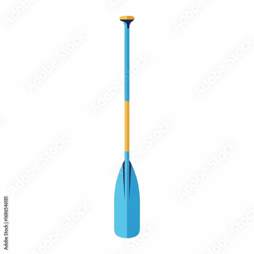 Blue and Yellow Kayak Paddle Isolated on White Background.