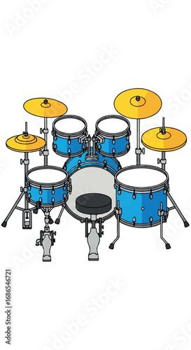 Blue Drum Set with Cymbals.