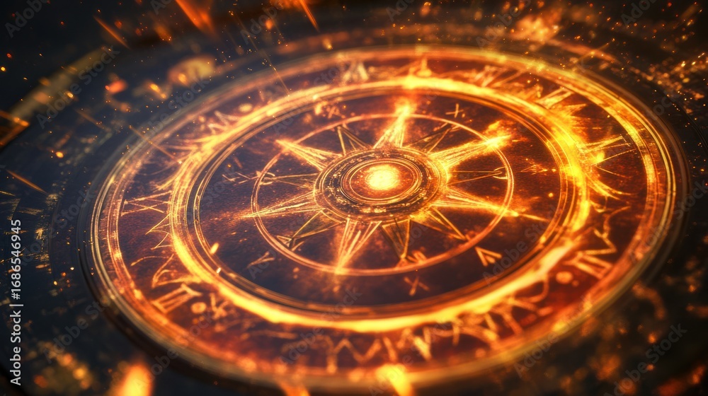 Fototapeta premium Fiery Compass: A Glowing Symbol of Adventure