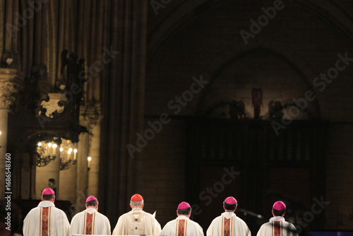 Paris bishops celebrating Easter wednesday in Notre Dame cathedral, Paris.  Paris. France.