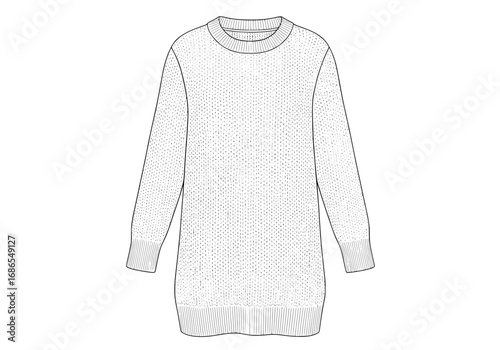 Fashionable knit sweater dress technical drawing template for apparel design and garment industry