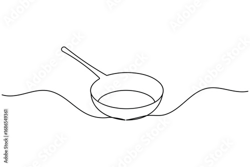Continuous line drawing of frying pan minimalist cooking utensil illustration