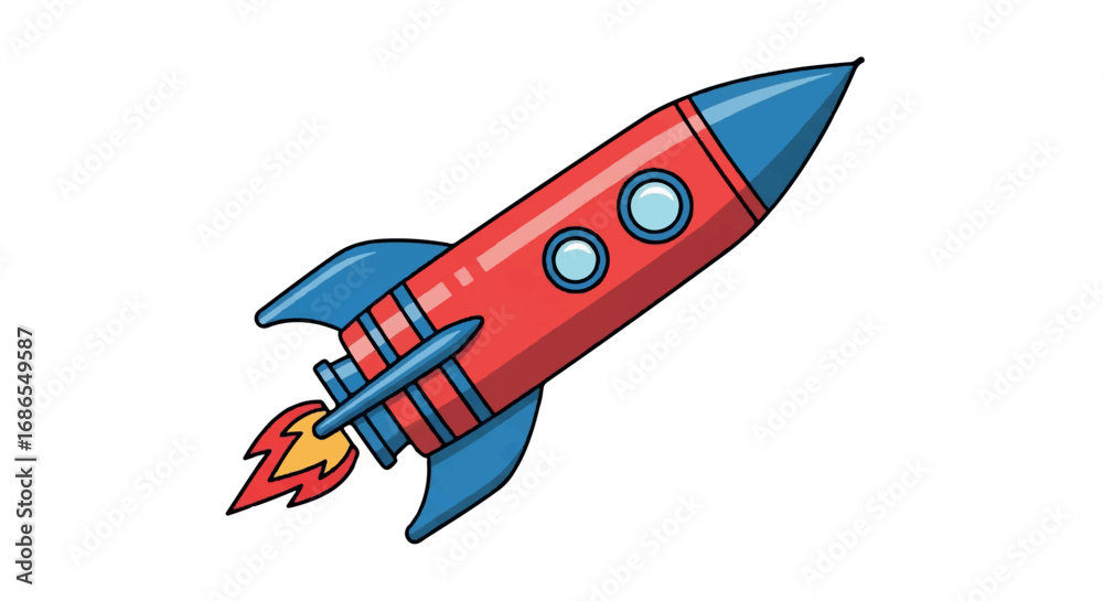 Fototapeta premium Cartoon Rocket Launching into Space Adventure.