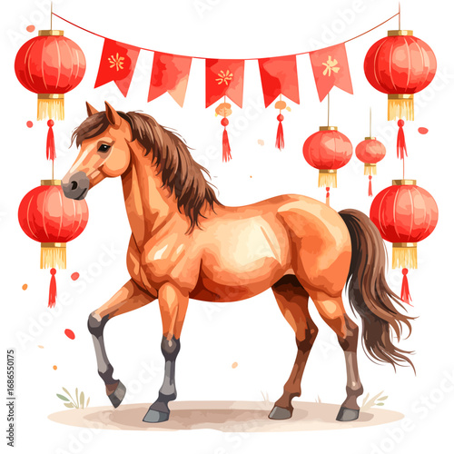 Reddish Brown Horse Standing, Detailed Portrait.