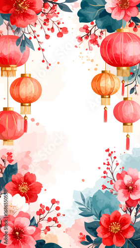 Chinese new year lanterns and flowers design.