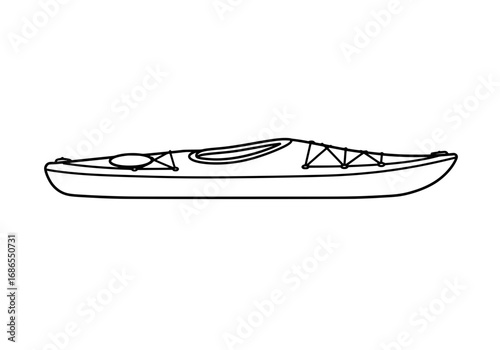 Simple kayak illustration for outdoor adventure branding and summer recreation designs; sporty line art