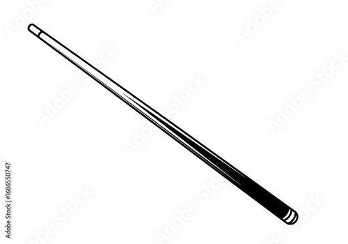 Sleek black and white cue stick for pool or billiards game night illustrations and designs