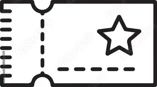 Simple outline icon of a ticket with a star symbol for events and promotions
